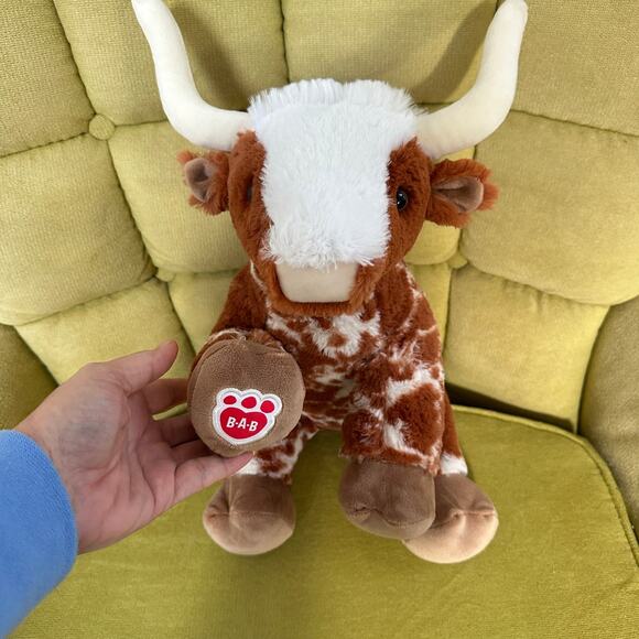 Build-A-Bear Longhorn Steer Bevo Plush Brown White Horned Cow 16” Retired 2023 - Picture 9 of 13
